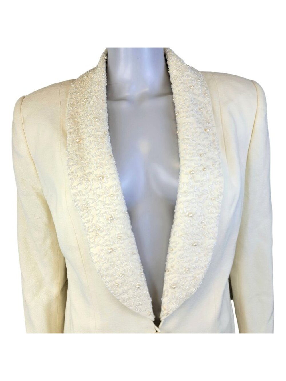 John Meyer Vintage 80s Beaded Blazer Jacket Women 8 Cream Beige Suit Coat Formal
